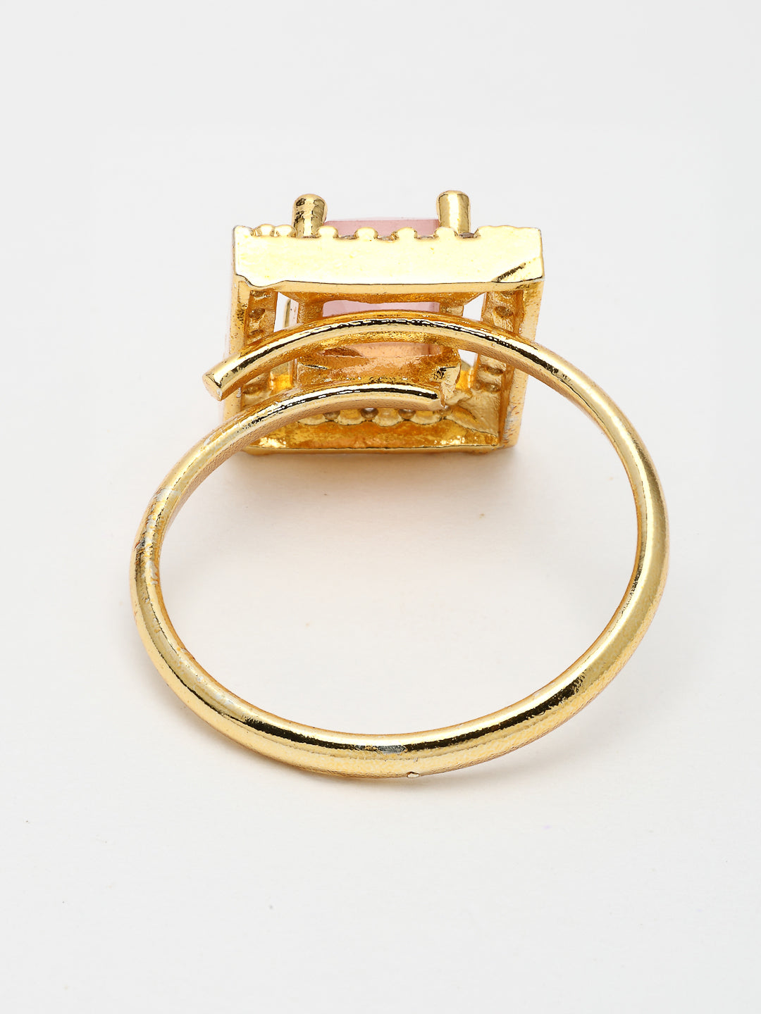 NVR Women Gold-Polished Pink American Diamond-Studded Pendant Set with Ring NR Retail-NVR