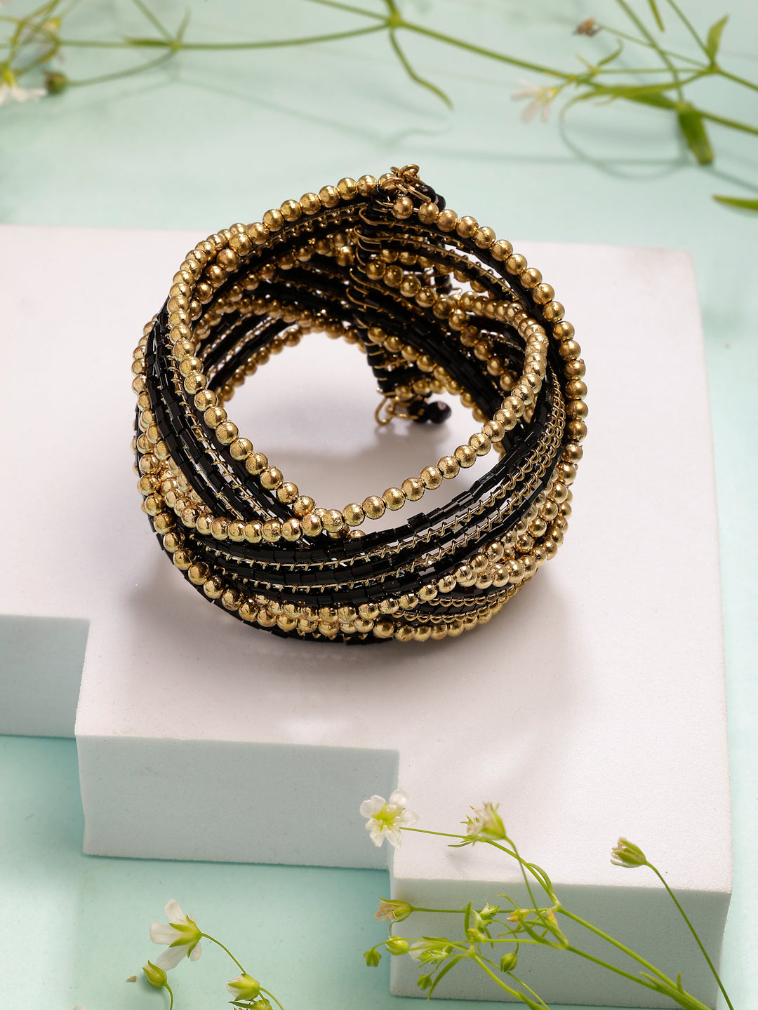 NVR Women's Rhodium-Plated Artificial Beads Western Cuff Bracelet | Grab2Buy