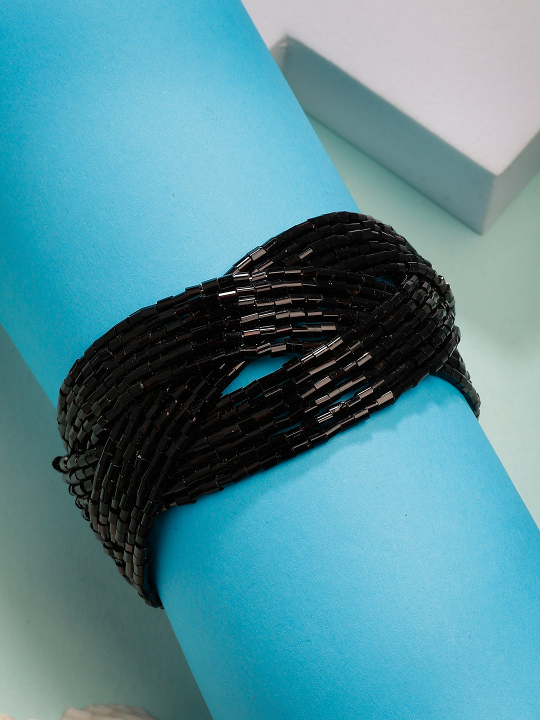 NVR Women's Black Artificial Beads Western Cuff Bracelet | Grab2Buy