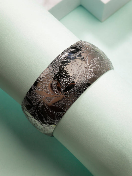 NVR Women's Rhodium-Plated Self-design Cuff Bracelet | Grab2Buy