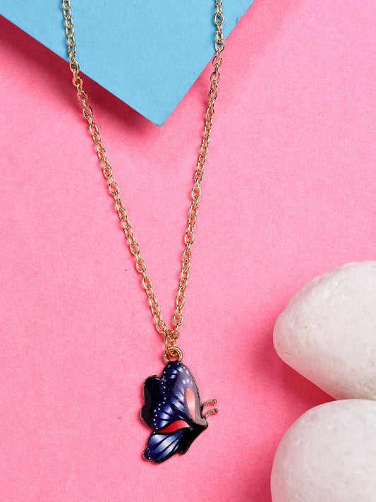 NVR Women's Gold-Polished Chain With Butterfly Pendant 