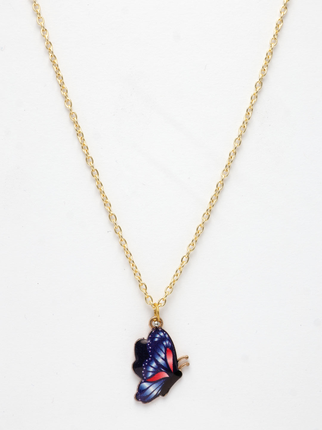NVR Women's Gold-Polished Chain With Butterfly Pendant 