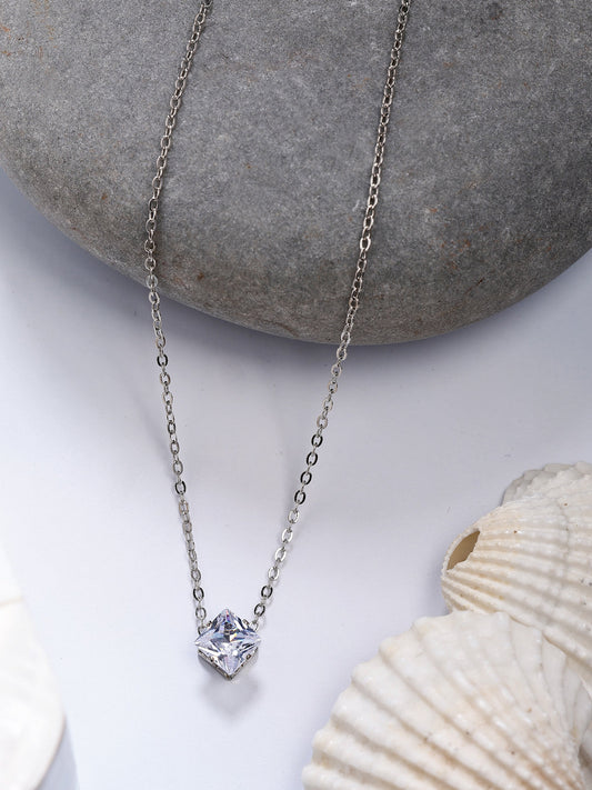 NVR Women's Silver-Plated Artificial Stones Pendant with Chain