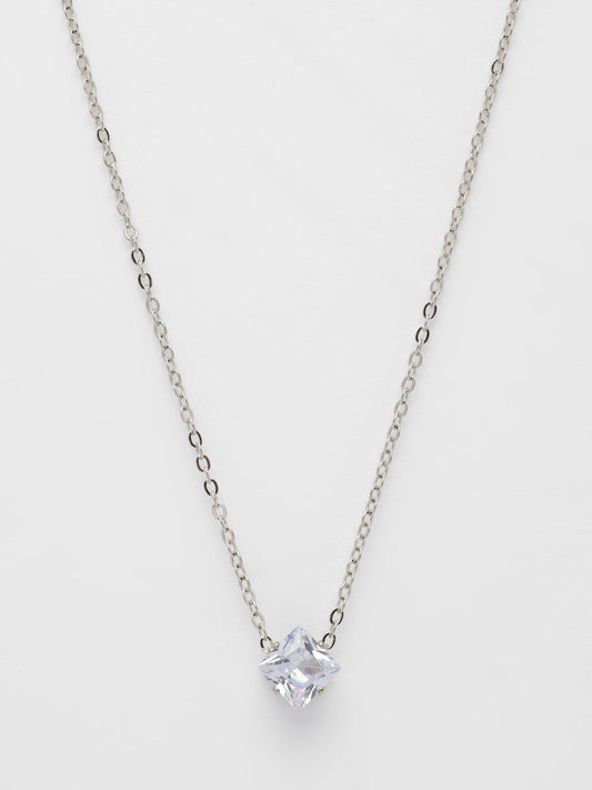 NVR Women's Silver-Plated Artificial Stones Pendant with Chain