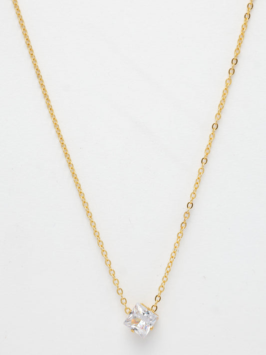 NVR Women's Gold-Polished Artificial Stones Pendant with Chain