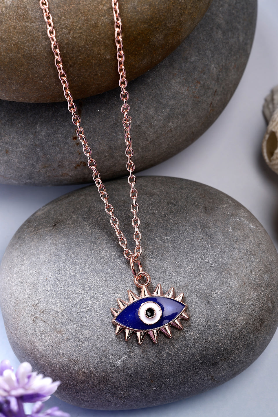 NVR Women's Rose Gold-Polished Chain With Evil Eye Pendant 