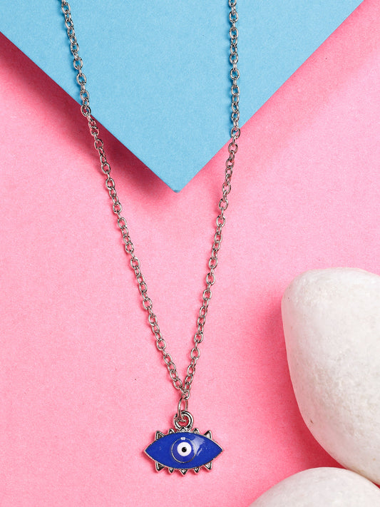 NVR Women's Silver-Plated Chain With Evil Eye Pendant 