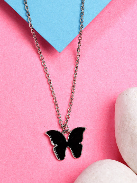 NVR Women's Silver-Plated Chain With Butterfly Pendant