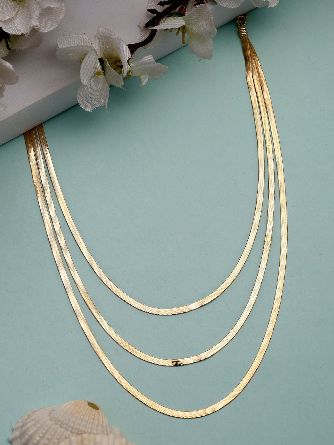 NVR Women's Gold-Polished Minimal Layered Chain 