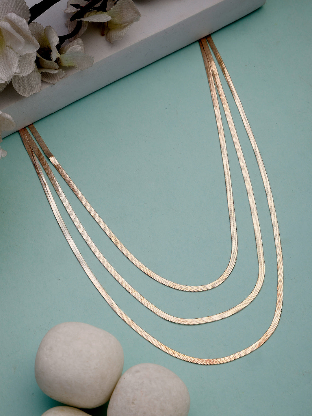 NVR Women's Rose Gold-Polished Minimal Layered Chain 