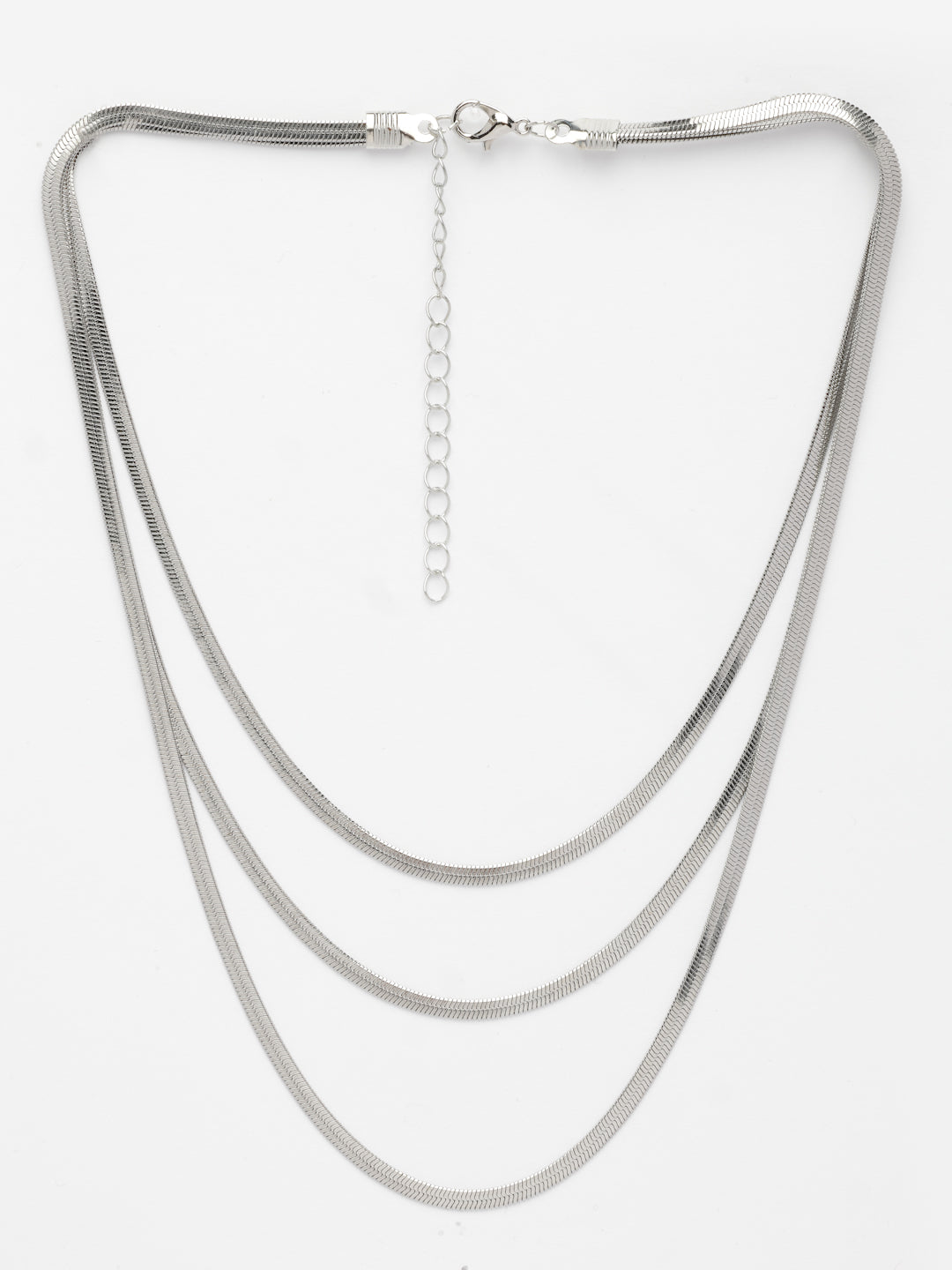 NVR Women's German Silver Plated Oxidised Minimal Layered Chain 