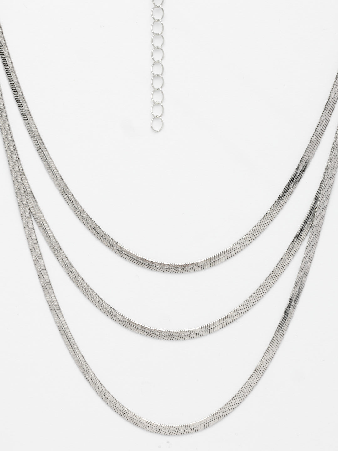 NVR Women's German Silver Plated Oxidised Minimal Layered Chain 
