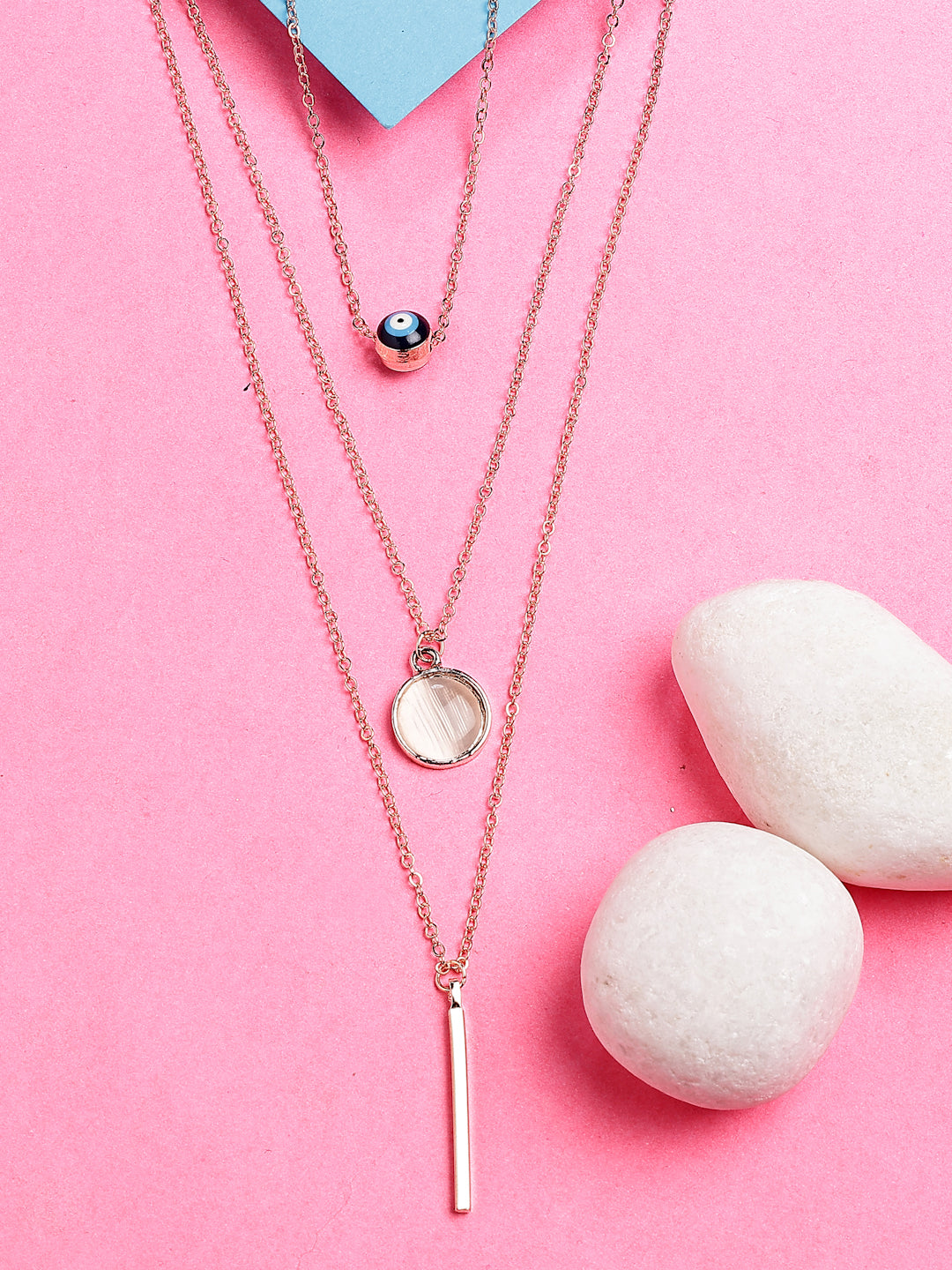 NVR Women's Rose Gold-Polished Evil Eye Layered Chain 