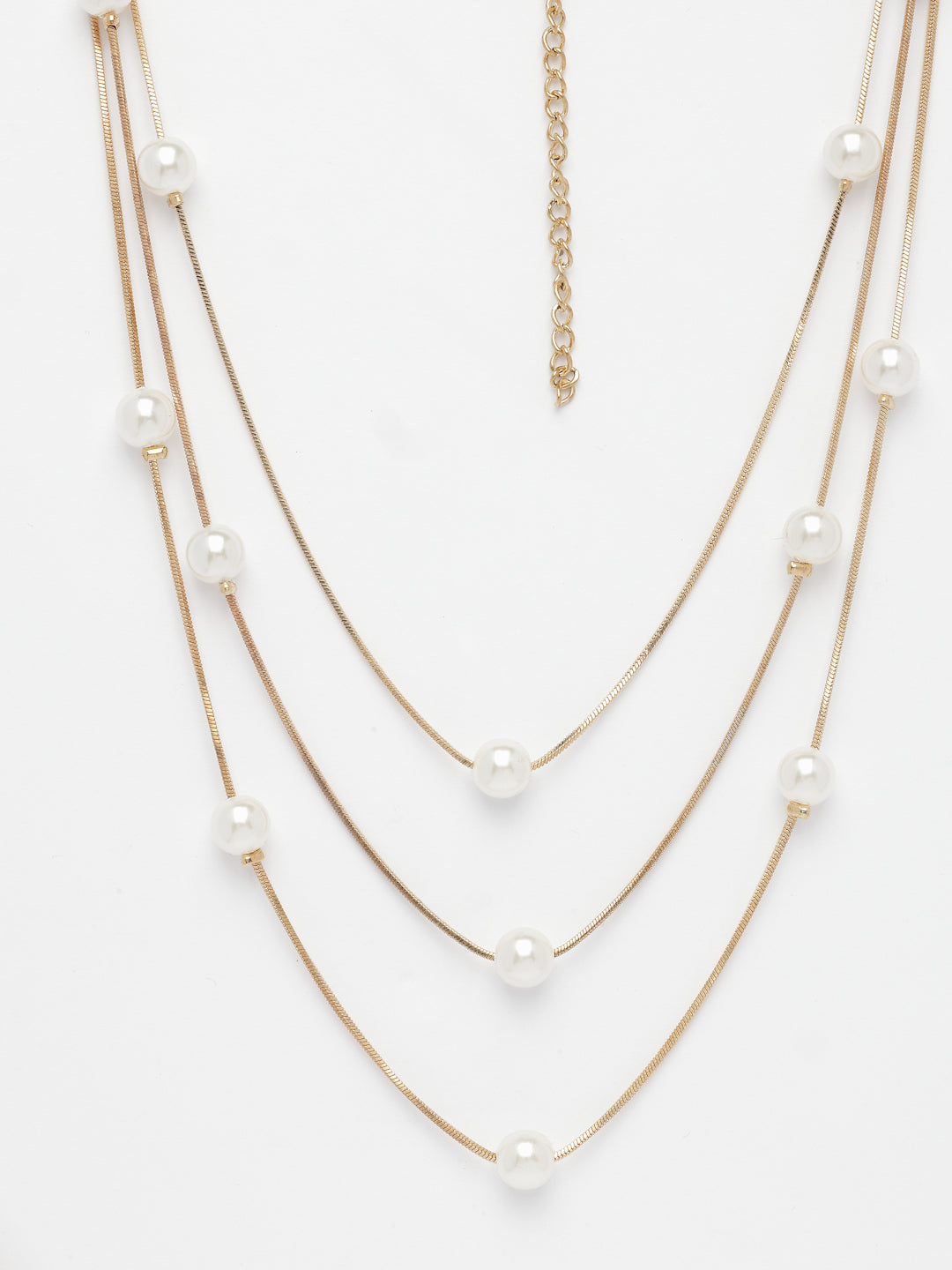 NVR Women's Gold-Polished White Pearls Party Layered Chain 