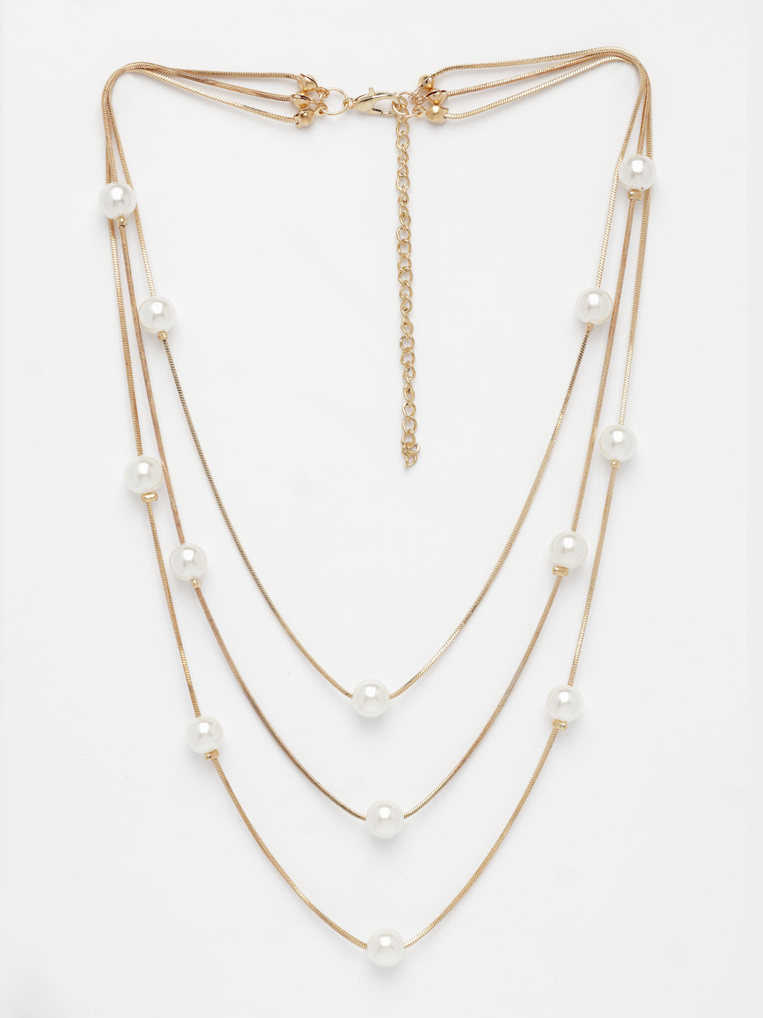 NVR Women's Gold-Polished White Pearls Party Layered Chain 
