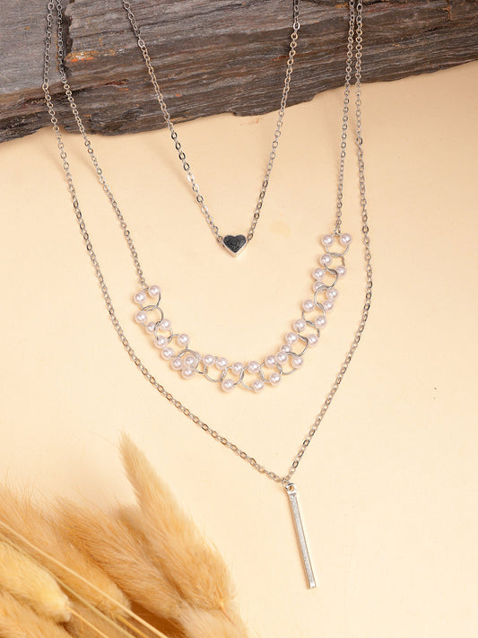 NVR Women's Silver-Plated Beaded Layered Chain 