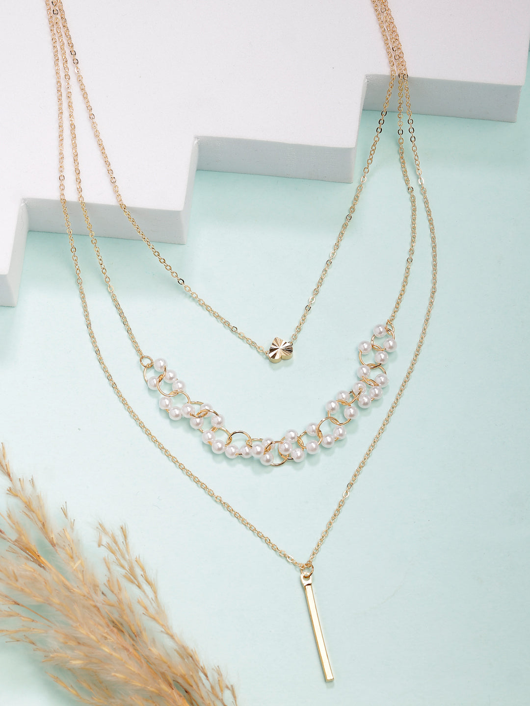 NVR Women's Gold-Polished Beaded Layered Chain 