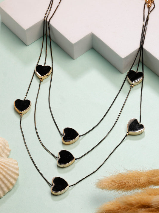 NVR Women's Black Heart Shape Layered Fashion Necklace