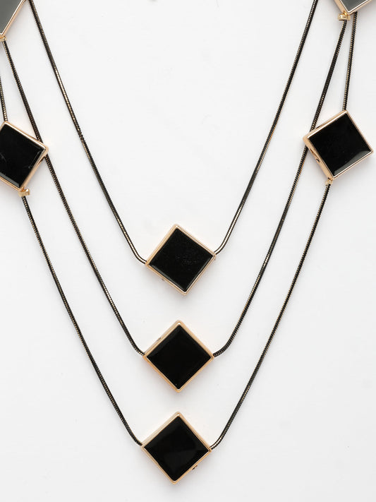 NVR Women's Black Geometric-Shaped Layered Fashion Necklace