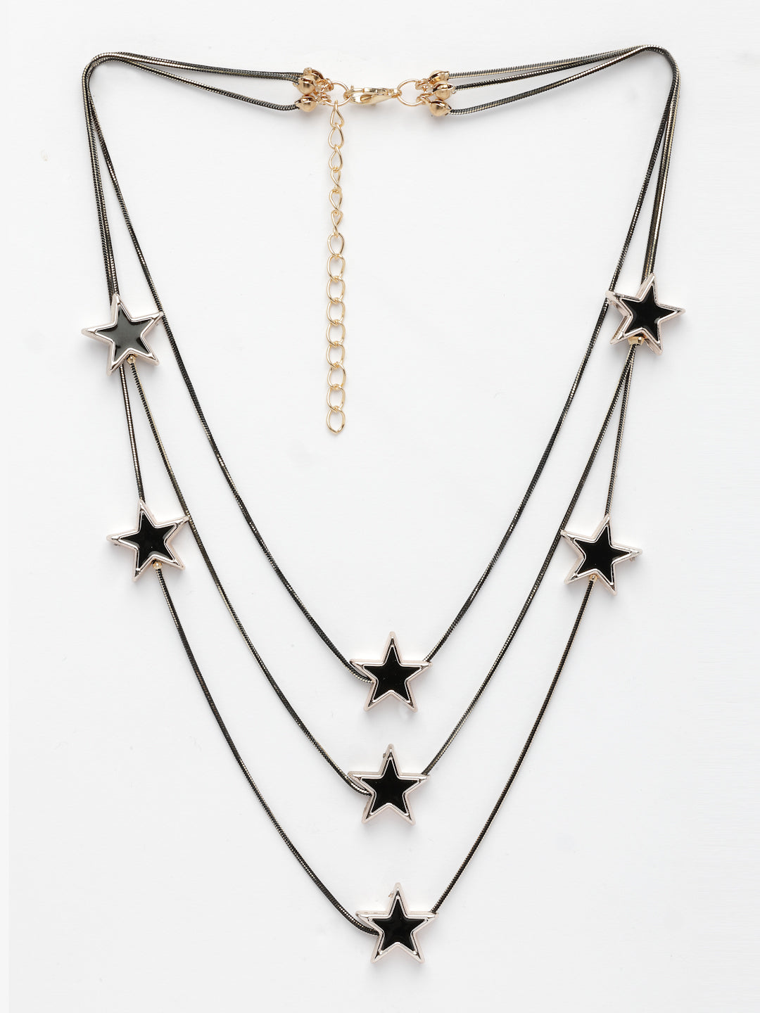 NVR Women's Black Star-Shaped Layered Fashion Necklace 
