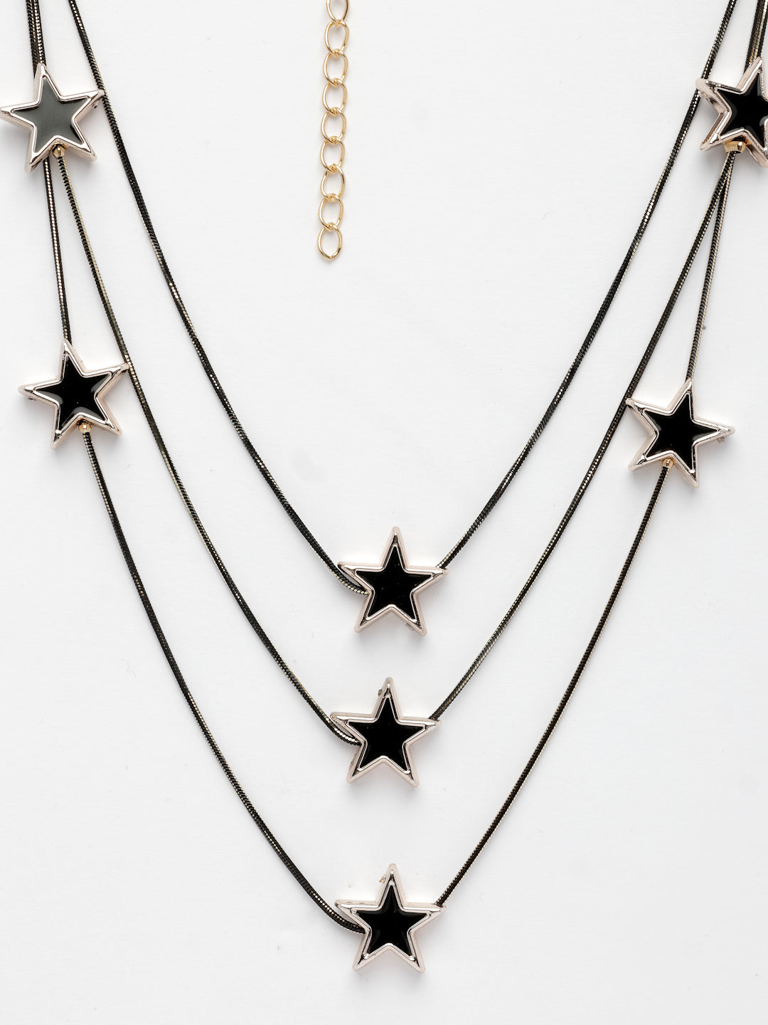 NVR Women's Black Star-Shaped Layered Fashion Necklace 