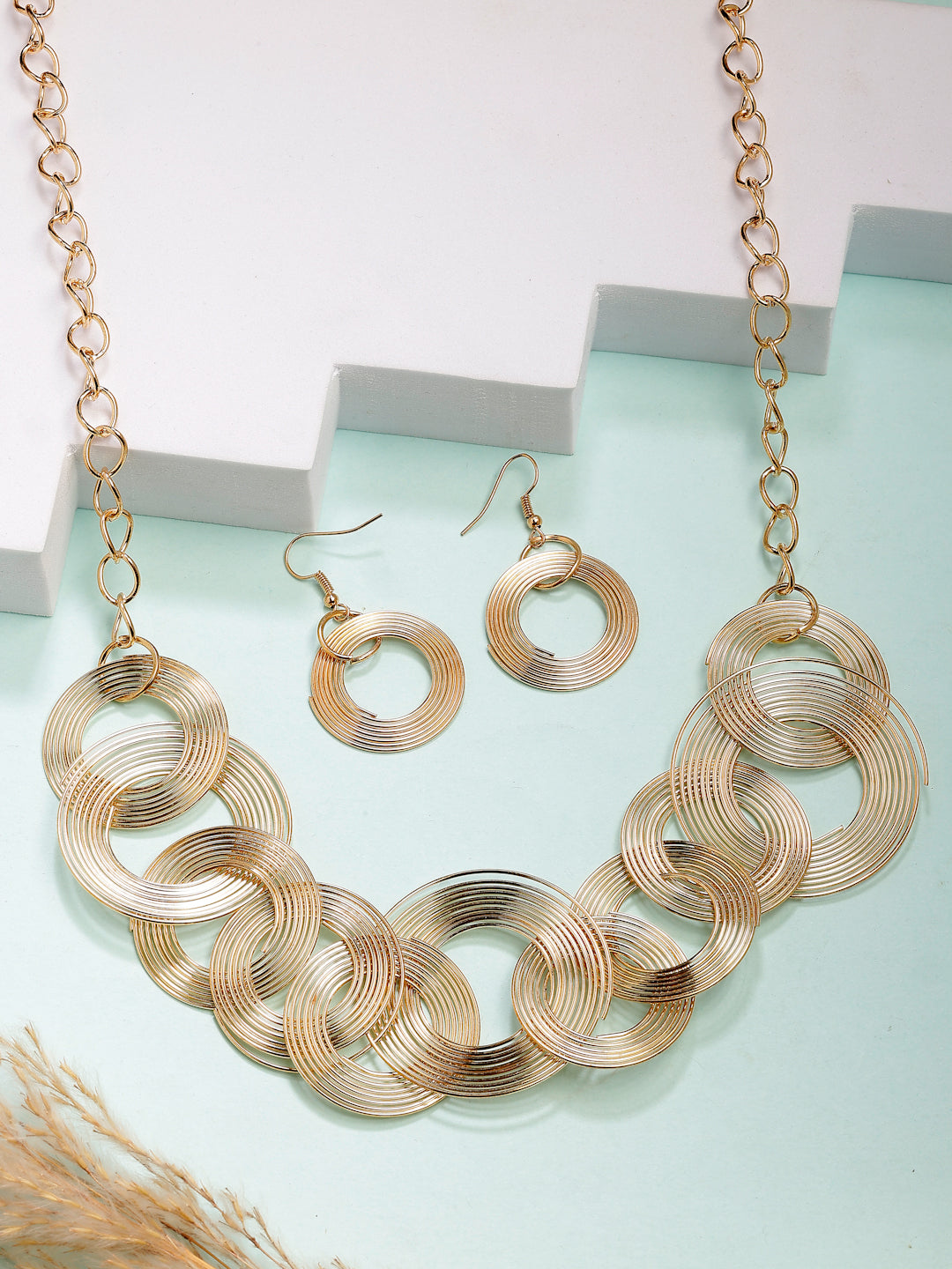 NVR Women's Gold-Polished Circular Shaped Jewellery set NR Retail-NVR