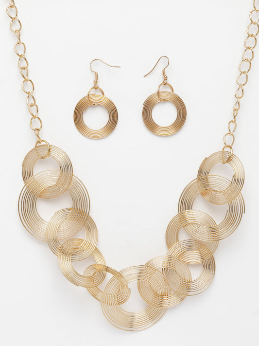 NVR Women's Gold-Polished Circular Shaped Jewellery set NR Retail-NVR