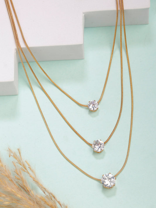 NVR Women's Gold-Polished Artificial Stones Layered Chain 