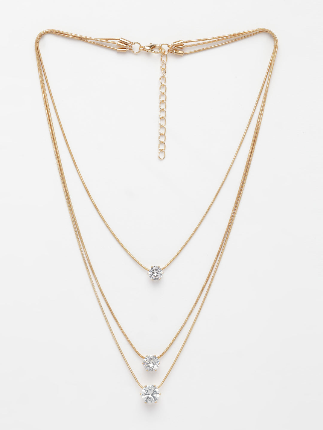 NVR Women's Gold-Polished Artificial Stones Layered Chain 