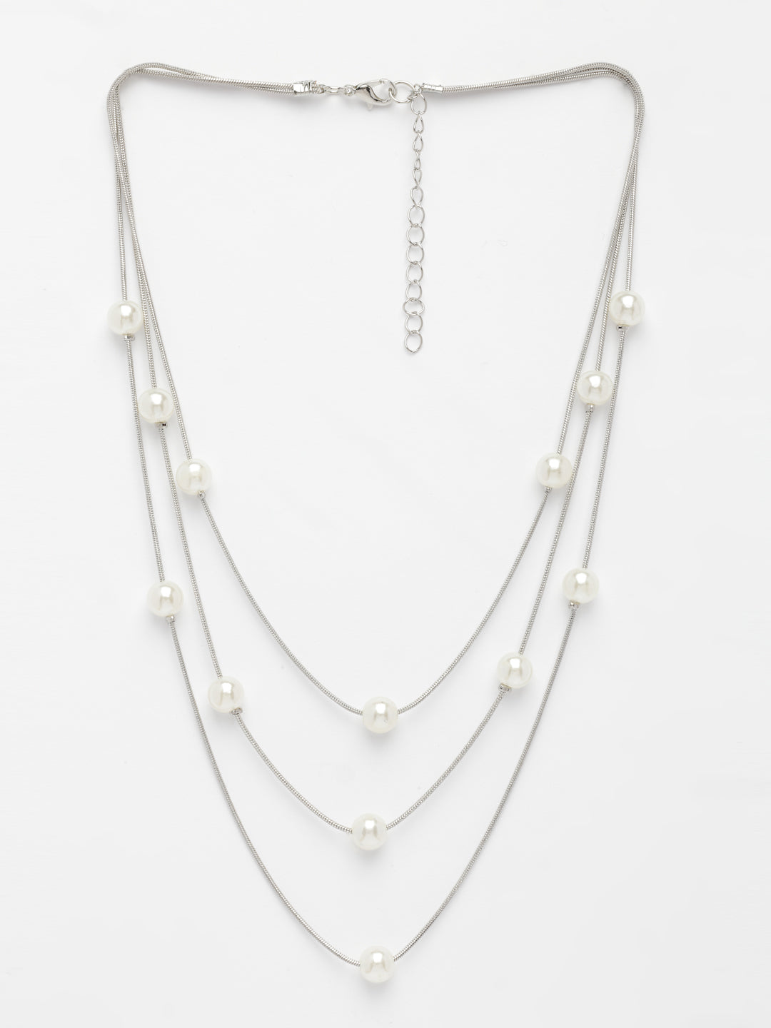 NVR Women's Silver-Plated White Pearls Party Layered Chain 