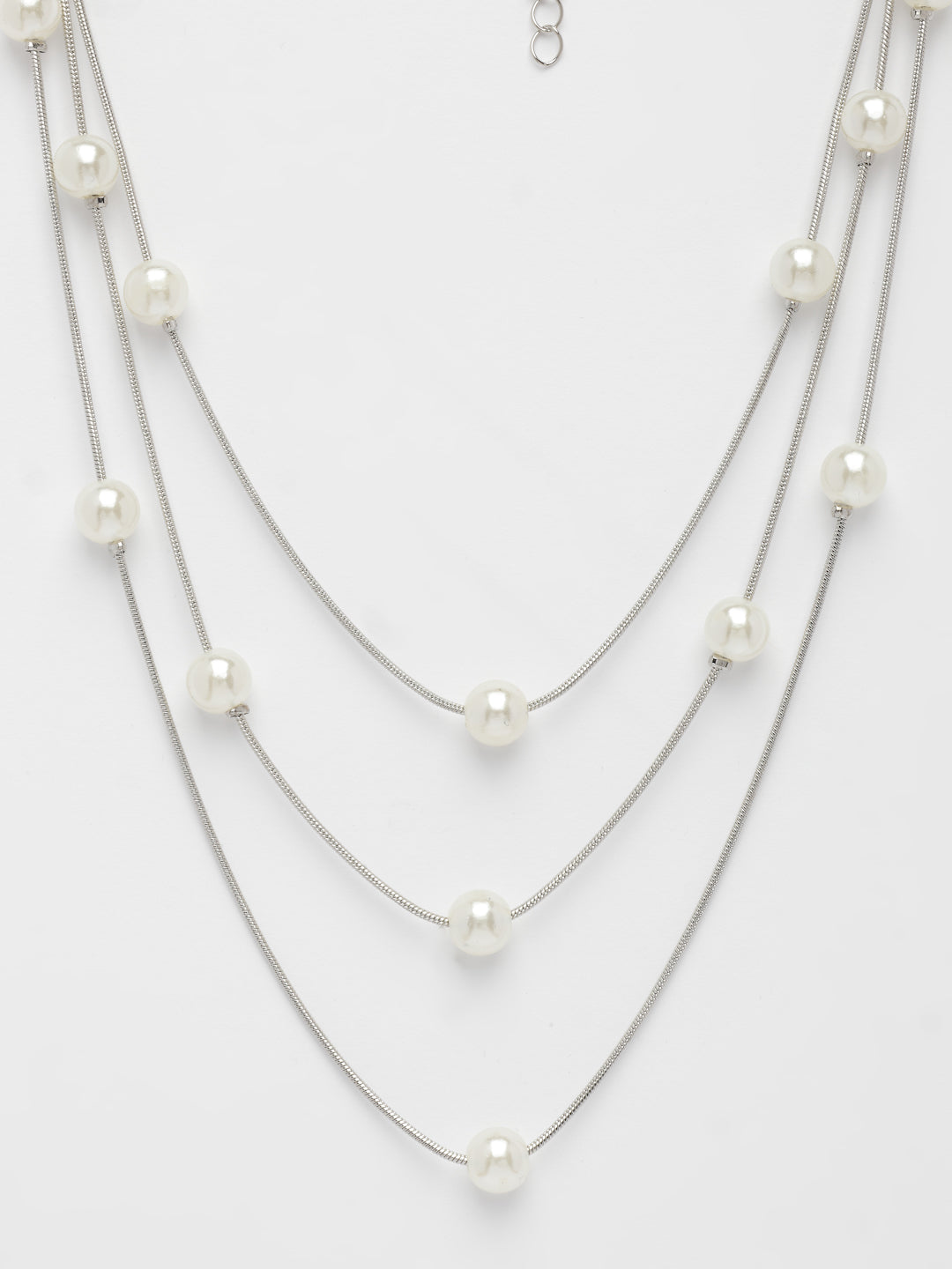 NVR Women's Silver-Plated White Pearls Party Layered Chain 