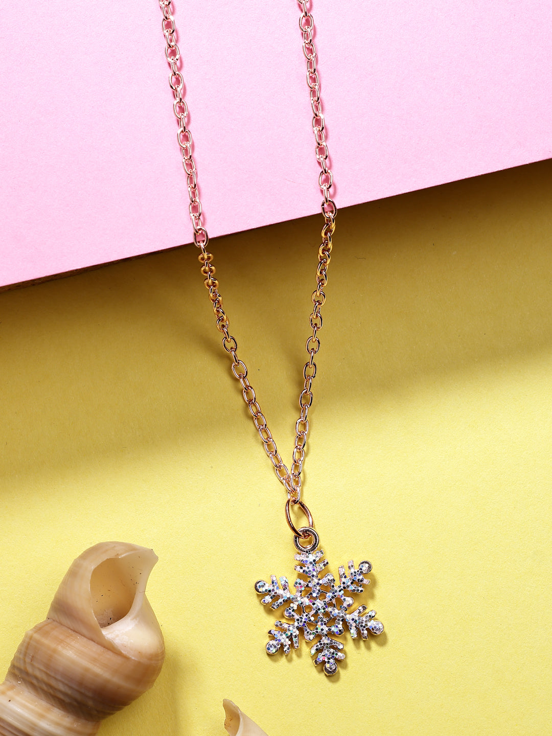 NVR Women's Rose Gold-Polished Chain With Snowflake Pendant 