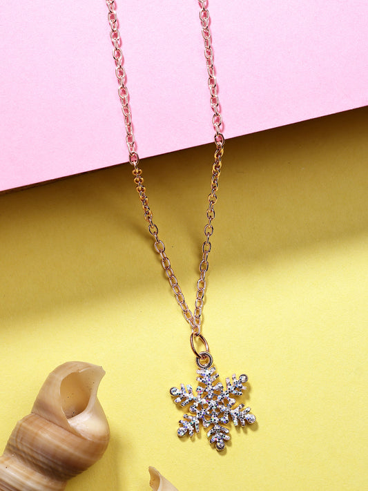 NVR Women's Rose Gold-Polished Chain With Snowflake Pendant 
