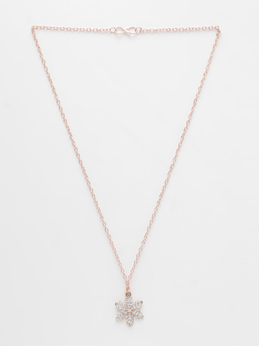 NVR Women's Rose Gold-Polished Chain With Snowflake Pendant 