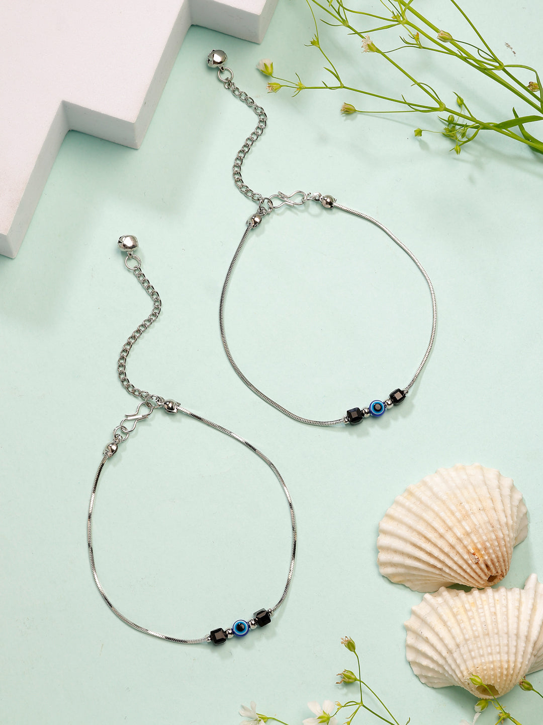 NVR Women's Silver-Plated Evil Eye Anklet 