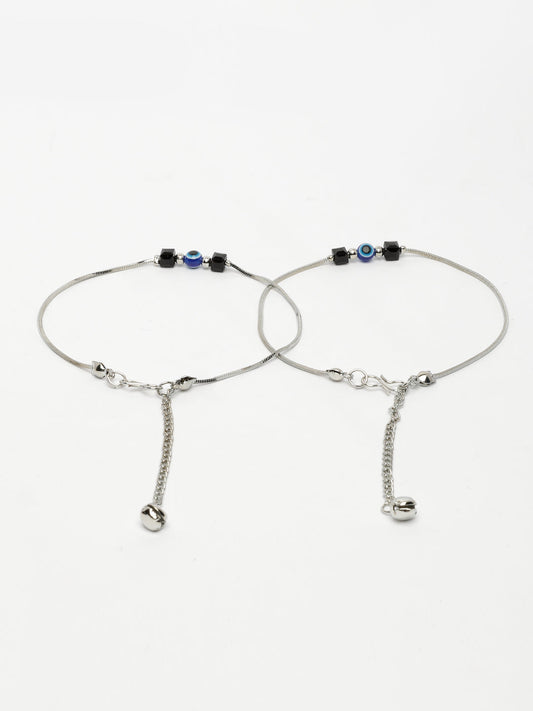 NVR Women's Silver-Plated Evil Eye Anklet 