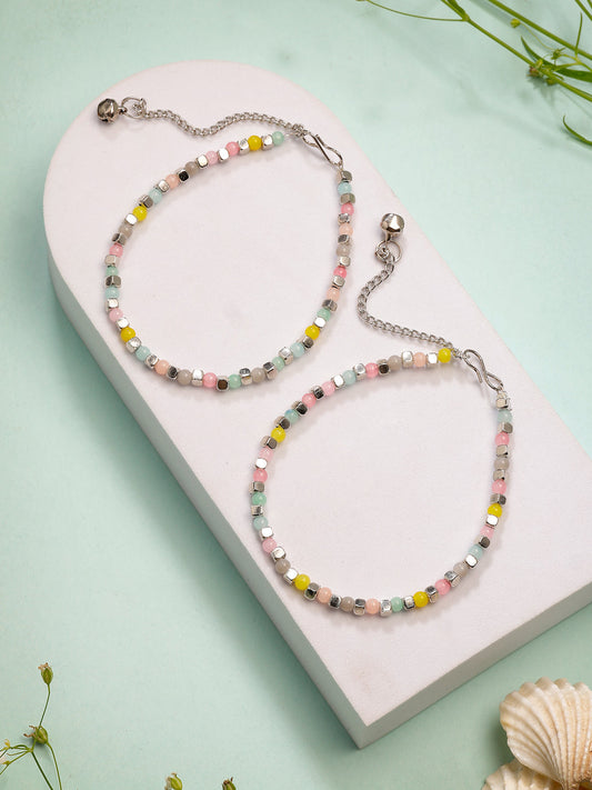 NVR Women's Multi-Coloured Artificial Beads Anklet 