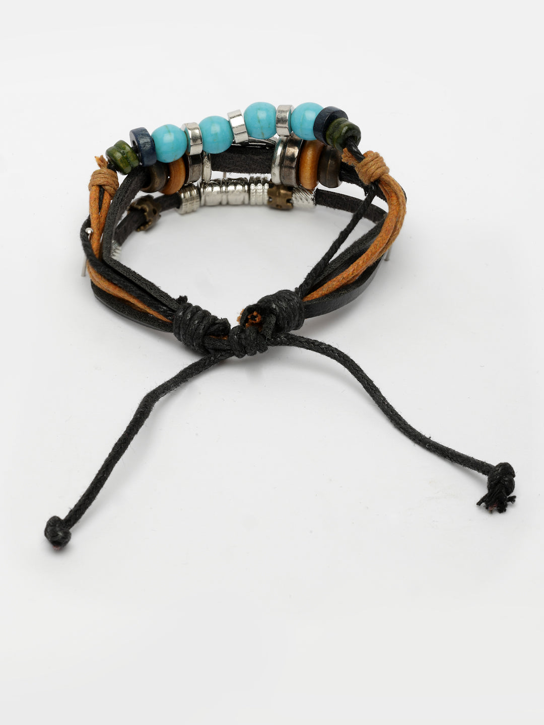 NVR Men's Evil Eye Multi-Coloured Leather Wraparound Bracelet - Swadesiicart