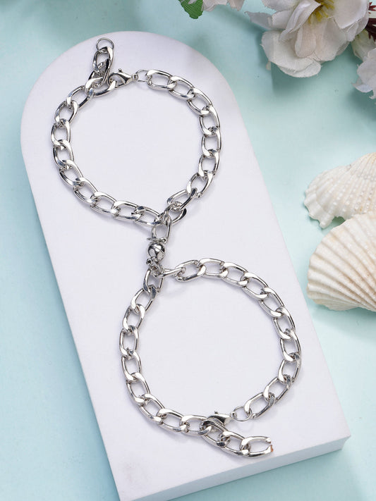 NVR Men's Set of 2 Silver-Plated Stainless Steel Link Bracelet | Grab2Buy