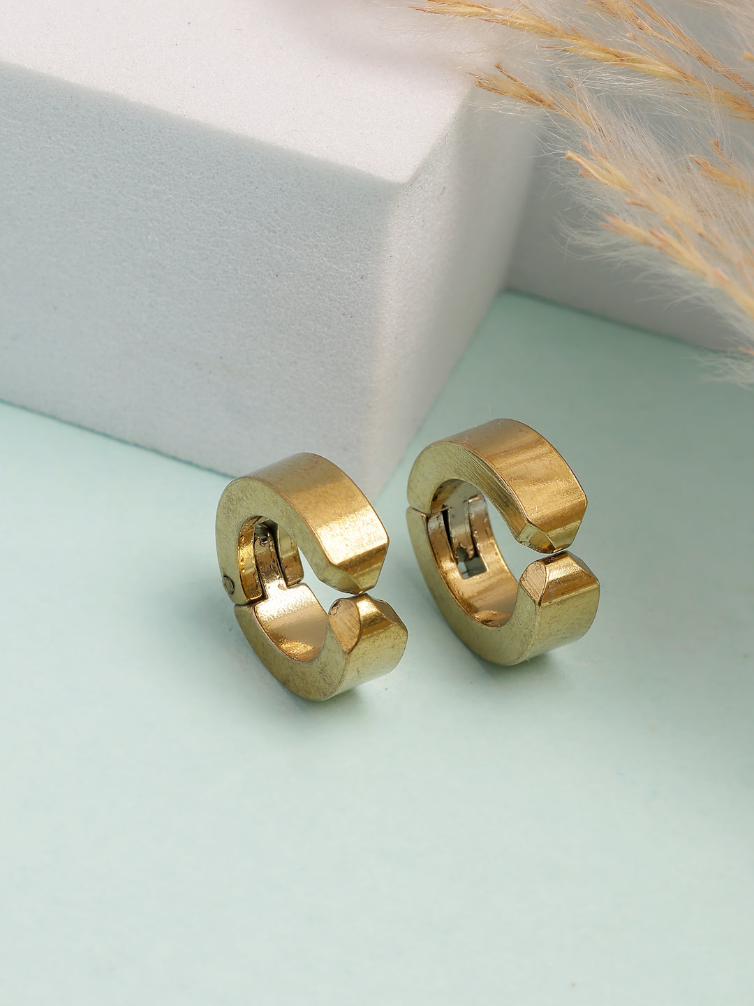 NVR Men's Gold-Polished Contemporary Hoop Earrings | Grab2Buy