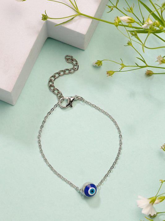 NVR Women's Silver-Plated Evil Eye Link Bracelet | Grab2Buy