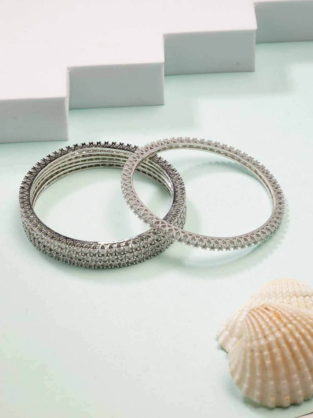 NVR Women's Set of 4 Silver-Plated Cubic Zirconia Stone Studded Bangles 