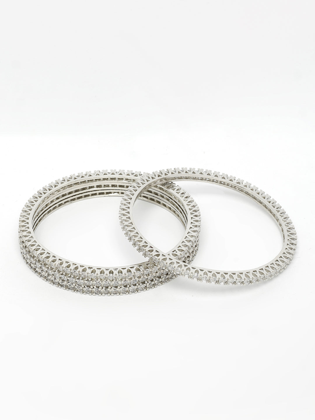 NVR Women's Set of 4 Silver-Plated Cubic Zirconia Stone Studded Bangles 
