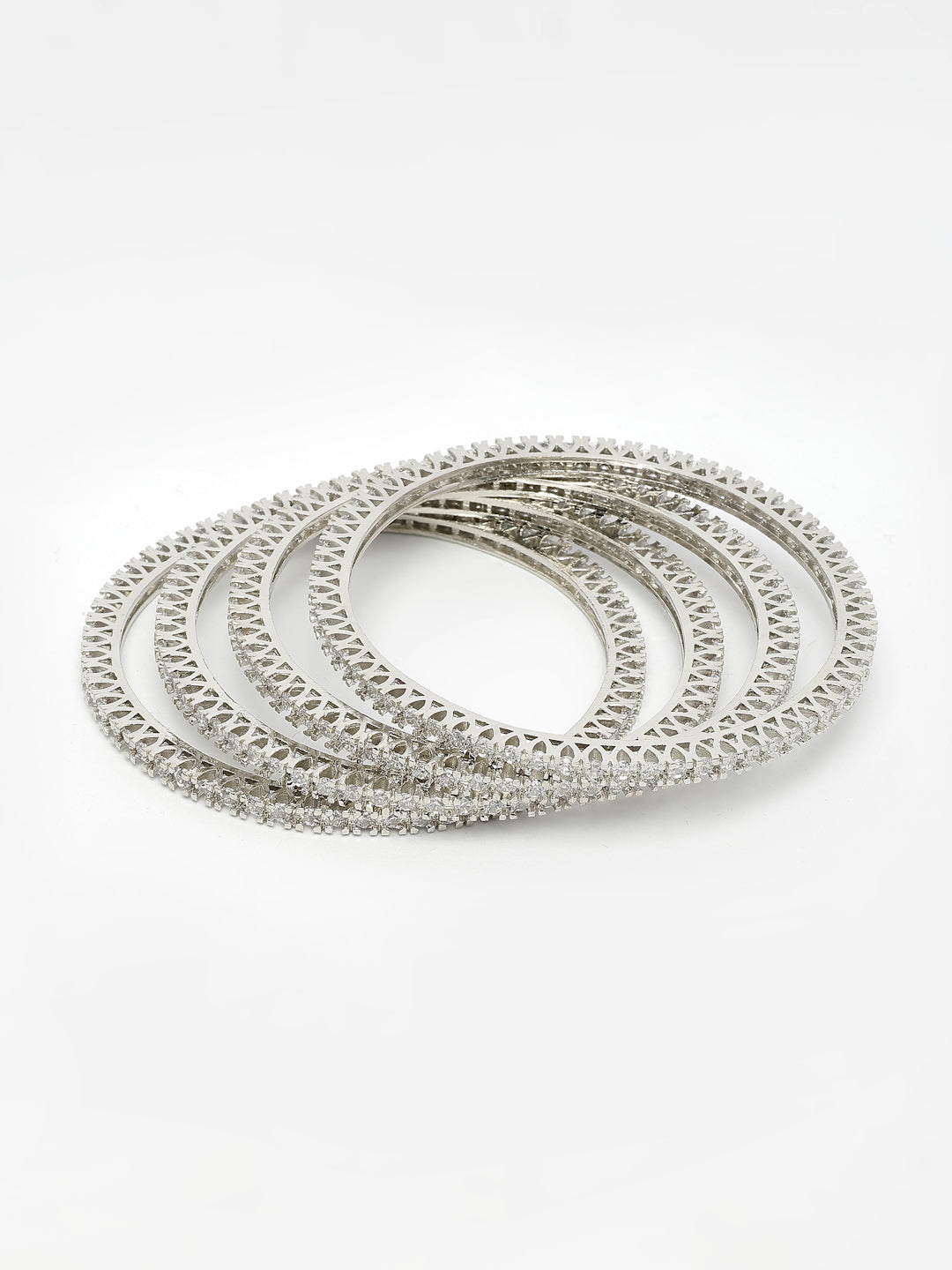 NVR Women's Set of 4 Silver-Plated Cubic Zirconia Stone Studded Bangles 
