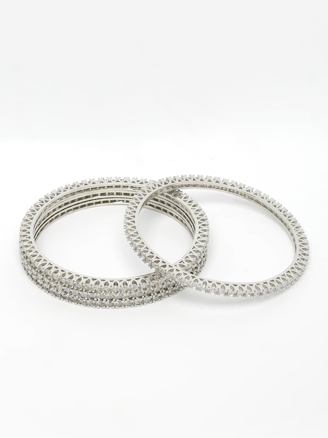 NVR Women's Set of 4 Silver-Plated Cubic Zirconia Stone Studded Bangles 