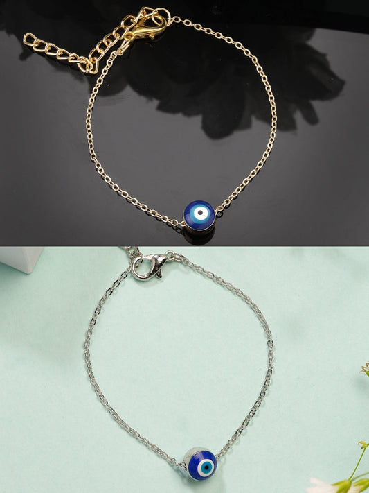 NVR Women's Set of 2 Gold & Silver Polished Evil eye Link Bracelet | Grab2Buy