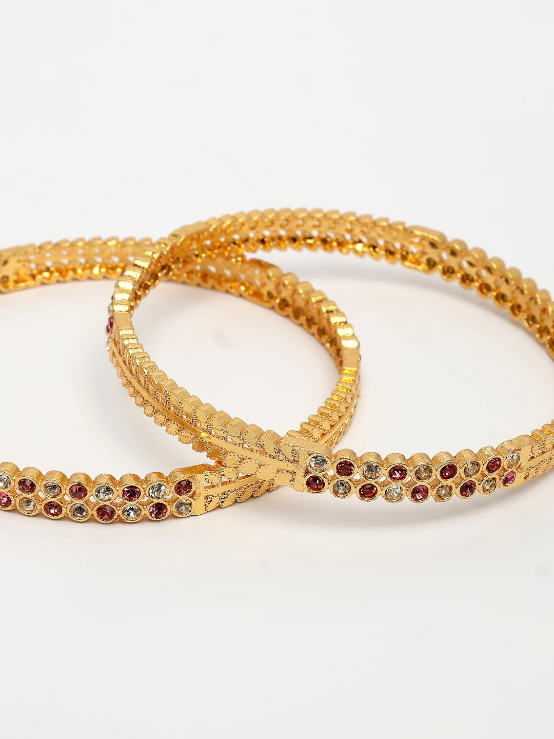 NVR Women's Set of 2 Gold-Polished Cubic Zirconia Stone Studded Bangles