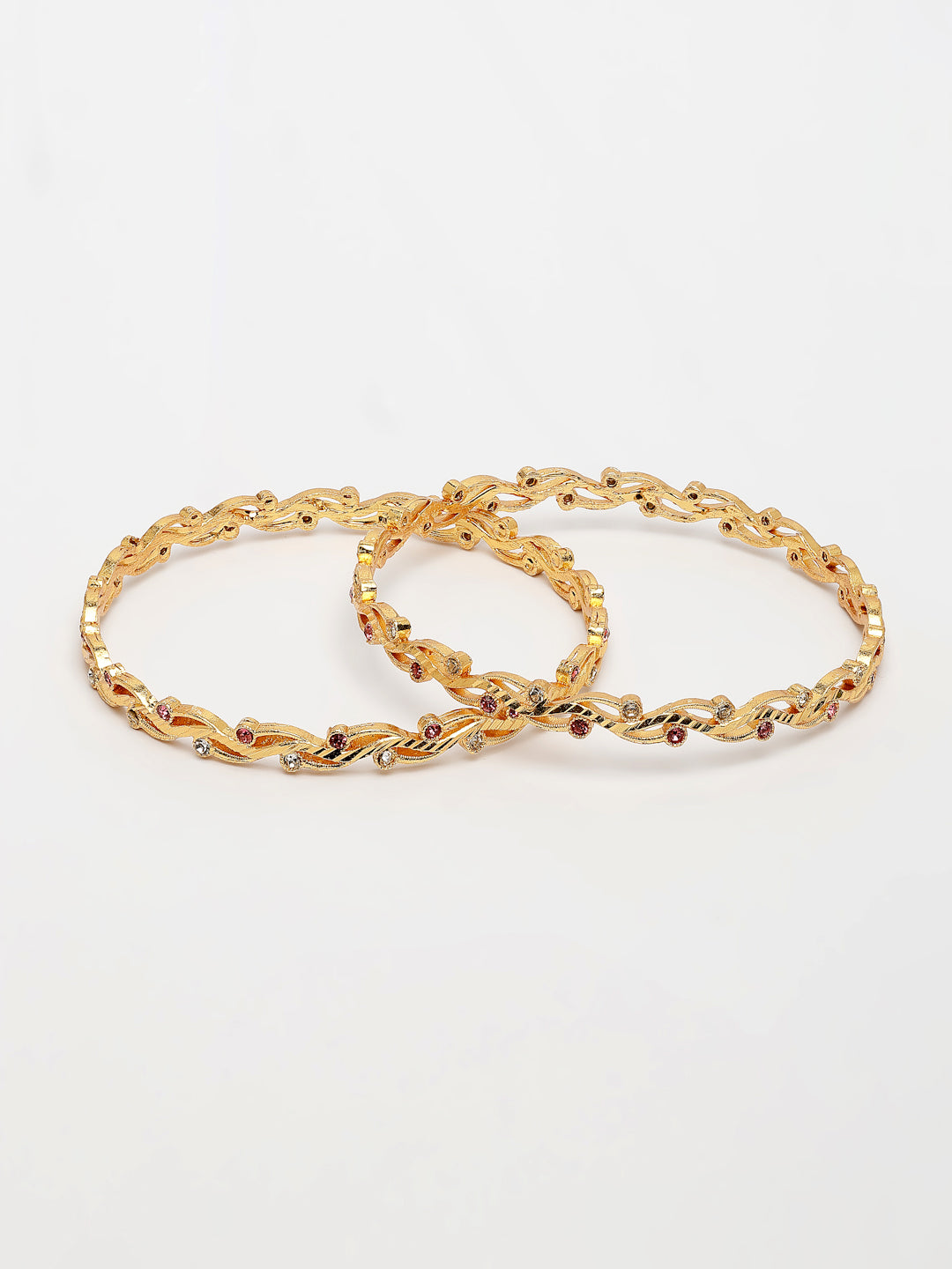 NVR Women's Set of 2 Gold-Polished Cubic Zirconia Stone Studded Bangles