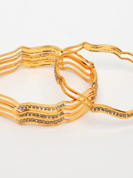 NVR Women's Set of 4 Gold-Polished Cubic Zirconia Stone Studded Bangles