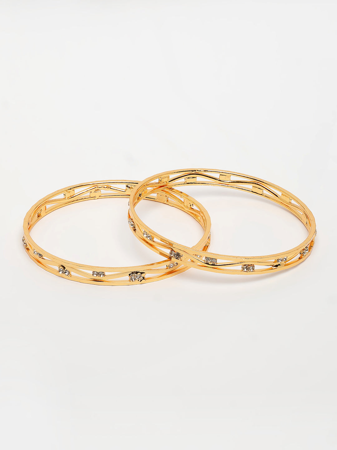 NVR Women's Set of 2 Gold-Polished Cubic Zirconia Stone Studded Bangles